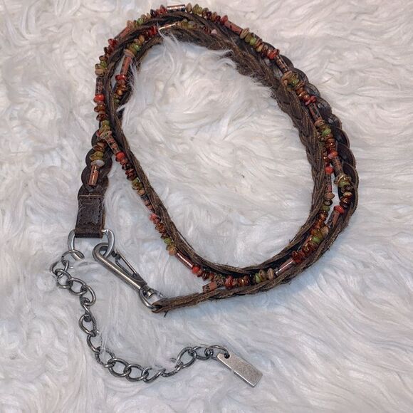 🟢3 for $20——-BEADED Leather belt braided women’s size M/L with 6” chain link - Picture 9 of 9